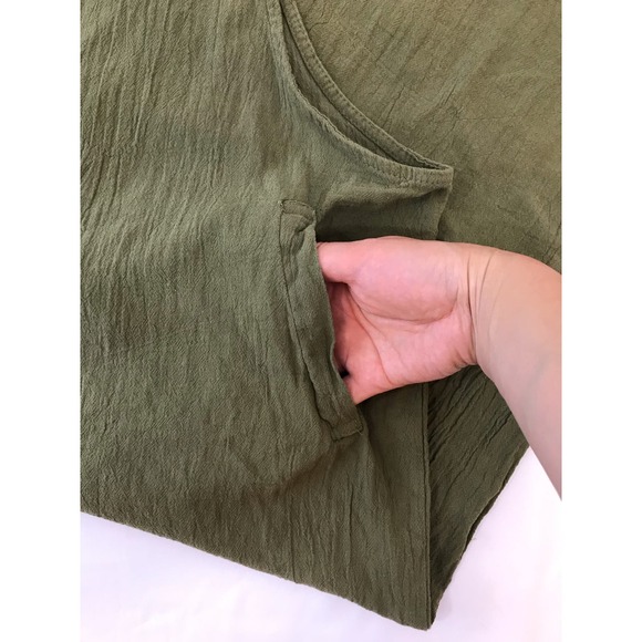 Women's Overall Jumpsuit Bib Trouser Wide Leg 100% Cotton Olive Green Size 5xl - Picture 3 of 10